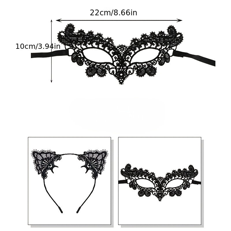 Masquerade Ball Costume Set: Black Lace Half-Face Mask & Cat Ear Headband Suitable for - Elegant Gothic Mask for Halloween Cosplay, Themed Parties, Carnival, Masked Balls - Sexy Mysterious Roleplay Masquerade Ball Costume Set: Black Lace Half-Face Mask & Cat Ear Headband Suitable for - Elegant Gothic Mask for Halloween Cosplay, Themed Parties, Carnival, Masked Balls - Sexy Mysterious Roleplay