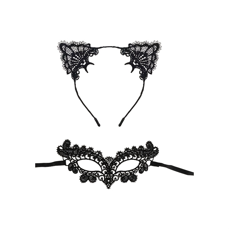 Masquerade Ball Costume Set: Black Lace Half-Face Mask & Cat Ear Headband Suitable for - Elegant Gothic Mask for Halloween Cosplay, Themed Parties, Carnival, Masked Balls - Sexy Mysterious Roleplay Masquerade Ball Costume Set: Black Lace Half-Face Mask & Cat Ear Headband Suitable for - Elegant Gothic Mask for Halloween Cosplay, Themed Parties, Carnival, Masked Balls - Sexy Mysterious Roleplay