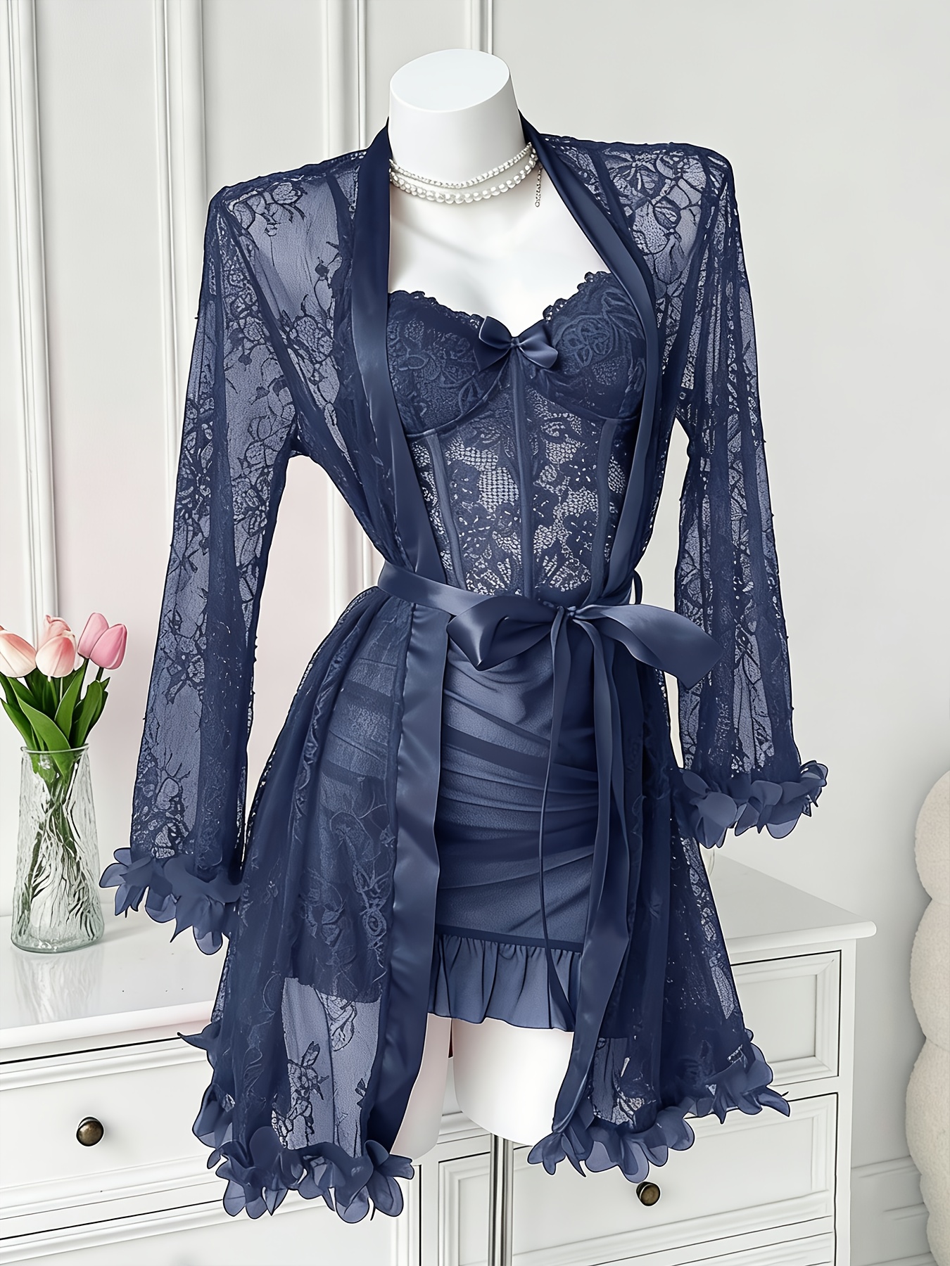 3pcs Set Women's Lace Nightgown Set Mother's Day Gift for Wife Lover 3pcs Set Pajamas with Robe And Thong Satin Pajamas Romantic Night, Casual Attire, Holiday Gifts, Anniversary Gifts Beautiful Choice 3pcs Set Women's Lace Nightgown Set Mother's Day Gift for Wife Lover 3pcs Set Pajamas with Robe And Thong Satin Pajamas Romantic Night, Casual Attire, Holiday Gifts, Anniversary Gifts Beautiful Choice