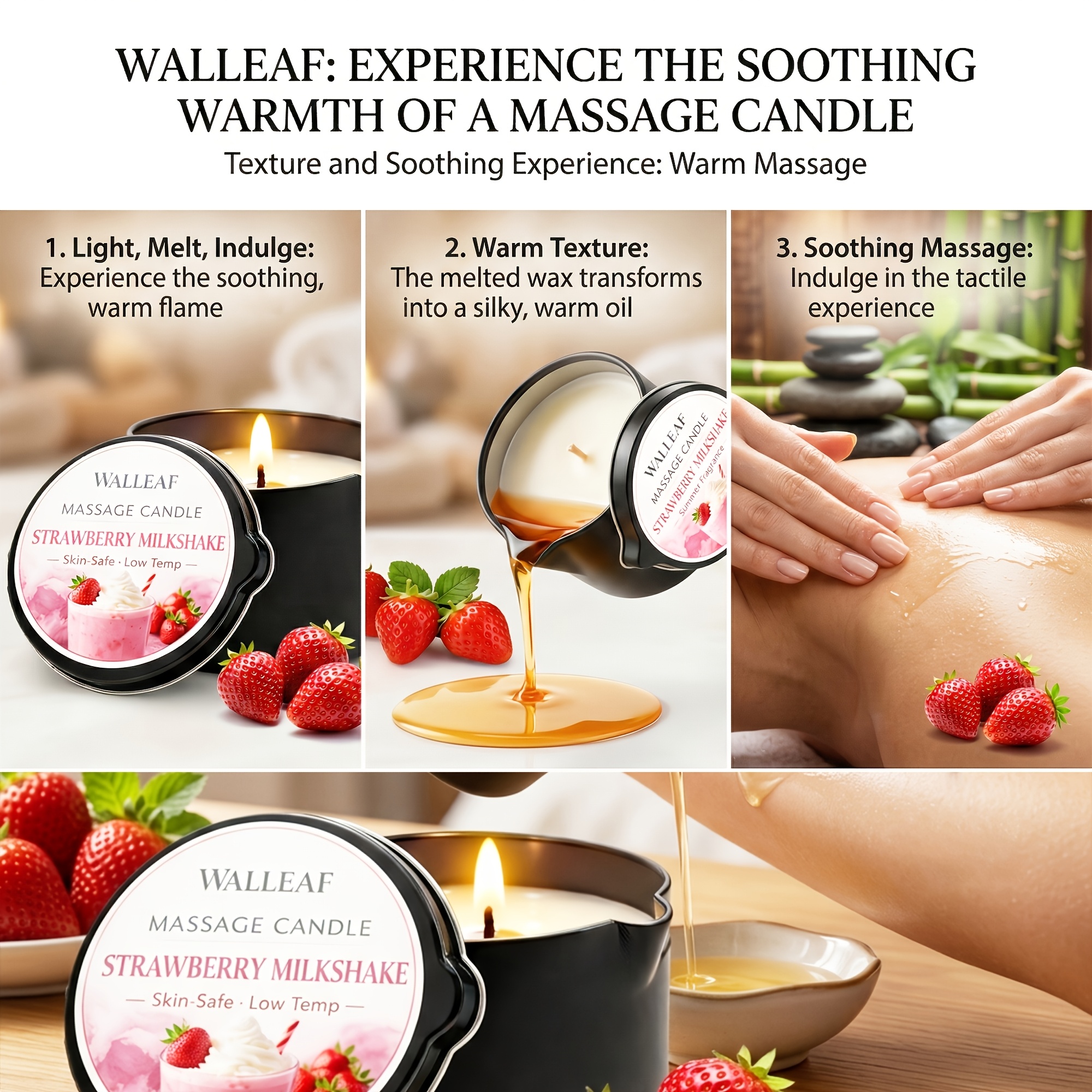 2pcs Strawberry Milkshake Massage Oil Candle, Soy Wax Spa Candle, Warm Melt Massage Candle for Relaxing Massage, Romantic Scented Candle, Valentine Anniversary Christmas Gift for Women Men WALLEAF 2pcs Strawberry Milkshake Massage Oil Candle, Soy Wax Spa Candle, Warm Melt Massage Candle for Relaxing Massage, Romantic Scented Candle, Valentine Anniversary Christmas Gift for Women Men WALLEAF
