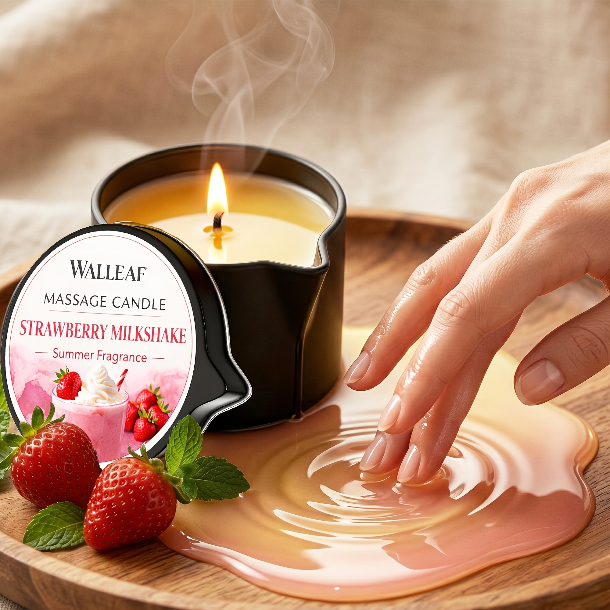 2pcs Strawberry Milkshake Massage Oil Candle, Soy Wax Spa Candle, Warm Melt Massage Candle for Relaxing Massage, Romantic Scented Candle, Valentine Anniversary Christmas Gift for Women Men WALLEAF 2pcs Strawberry Milkshake Massage Oil Candle, Soy Wax Spa Candle, Warm Melt Massage Candle for Relaxing Massage, Romantic Scented Candle, Valentine Anniversary Christmas Gift for Women Men WALLEAF