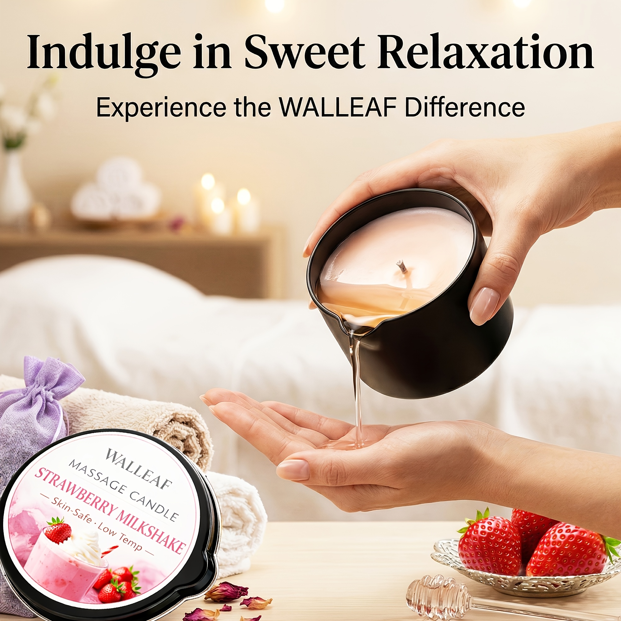 2pcs Strawberry Milkshake Massage Oil Candle, Soy Wax Spa Candle, Warm Melt Massage Candle for Relaxing Massage, Romantic Scented Candle, Valentine Anniversary Christmas Gift for Women Men WALLEAF 2pcs Strawberry Milkshake Massage Oil Candle, Soy Wax Spa Candle, Warm Melt Massage Candle for Relaxing Massage, Romantic Scented Candle, Valentine Anniversary Christmas Gift for Women Men WALLEAF