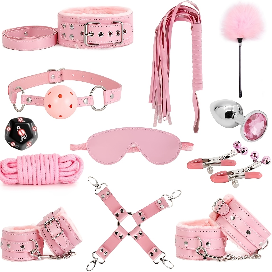 Sex Bondage Restraint Kits BDSM Toys 12pcs Handcuffs Ankle Cuffs Anal Plug Nipple Clamps Ball Gag Blindfold Rope Leather Restraints Set Adjustable for Adult Beginners (Pink) Sex Bondage Restraint Kits BDSM Toys 12pcs Handcuffs Ankle Cuffs Anal Plug Nipple Clamps Ball Gag Blindfold Rope Leather Restraints Set Adjustable for Adult Beginners (Pink)